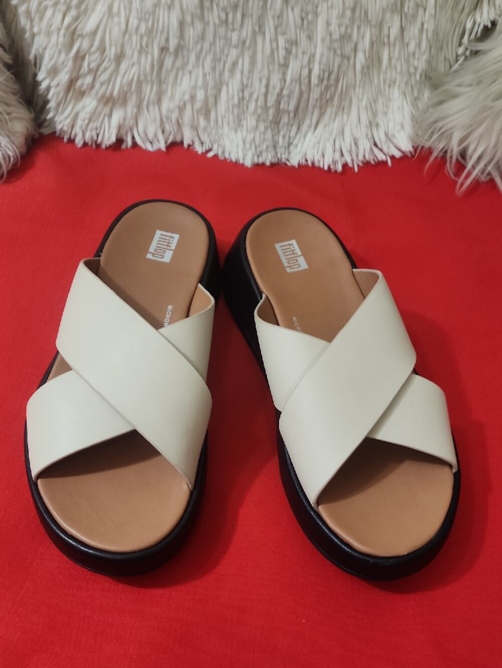 FITFLOP F-MODE Leather Flatform Cross Slides